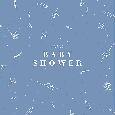 Baby Shower Invitations Elegant foliage blue finition Baby Shower Invitations Elegant foliage blue finition