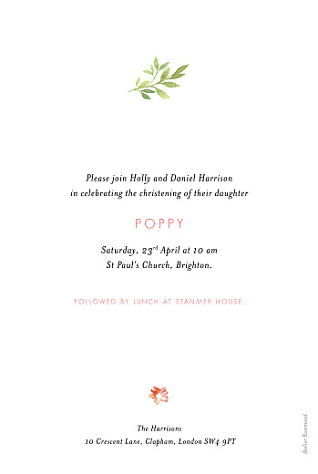 Christening Invitations Spring Blossom Beige - Back Christening Invitations Spring Blossom Beige - Back