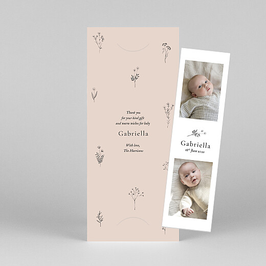 Baby Thank You Cards Floral minimalist (bookmark) pink - View 1
