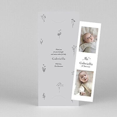 Floral minimalist (bookmark) grey white baby thank you cards Floral minimalist (bookmark) grey white baby thank you cards