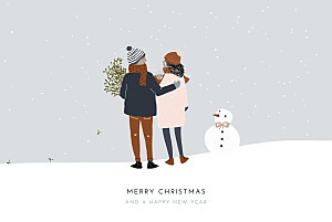 Winter family 2 grey christmas cards Winter family 2 grey christmas cards