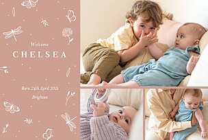 Elegant butterfly (3 photos) pink orange baby announcements Elegant butterfly (3 photos) pink orange baby announcements