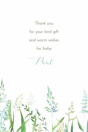 Baby Thank You Cards Country Meadow Green - Back Baby Thank You Cards Country Meadow Green - Back