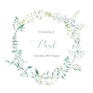 Country meadow green modern christening invitations Country meadow green modern christening invitations