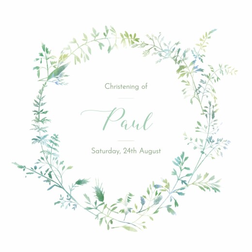 Christening Invitations Country Meadow Green - Front Christening Invitations Country Meadow Green - Front