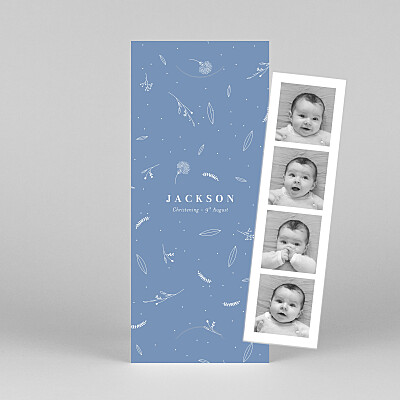 Elegant foliage (bookmark) blue modern christening invitations Elegant foliage (bookmark) blue modern christening invitations