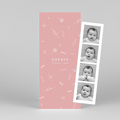Elegant foliage (bookmark) pink pink christening invitations Elegant foliage (bookmark) pink pink christening invitations