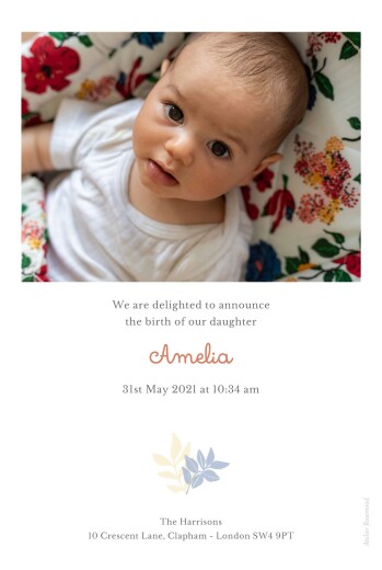 Baby Announcements Budding Border Blue - Back Baby Announcements Budding Border Blue - Back