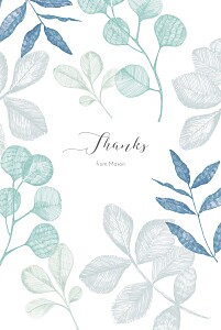 Midnight foliage 4 pages (portrait) blue girls baby thank you cards Midnight foliage 4 pages (portrait) blue girls baby thank you cards