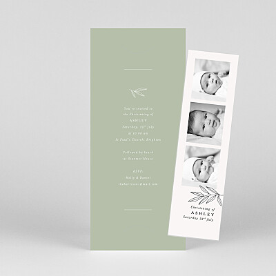 Budding branch (bookmark) green modern christening invitations Budding branch (bookmark) green modern christening invitations