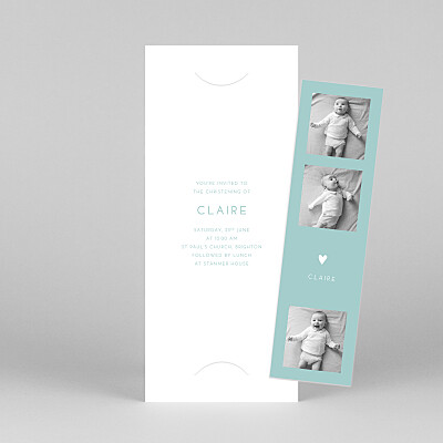 Elegant heart (bookmark) blue modern christening invitations Elegant heart (bookmark) blue modern christening invitations