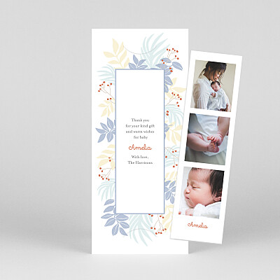 Budding border (bookmark) blue unique baby thank you cards Budding border (bookmark) blue unique baby thank you cards