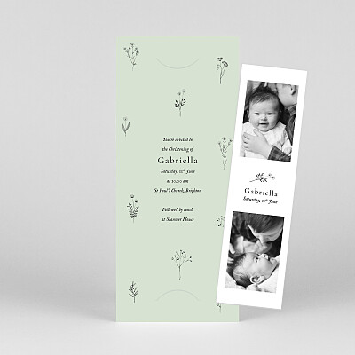 Floral minimalist (bookmark) green modern christening invitations Floral minimalist (bookmark) green modern christening invitations