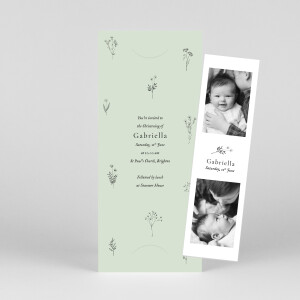 Christening Invitations Floral Minimalist (Bookmark) Green