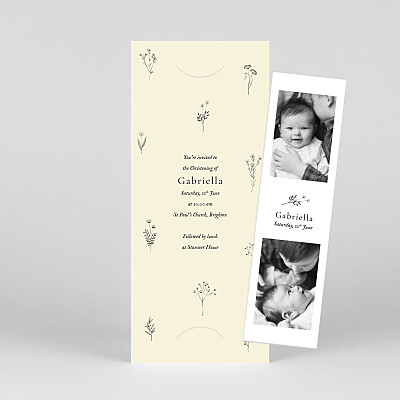 Floral minimalist (bookmark) beige white christening invitations Floral minimalist (bookmark) beige white christening invitations