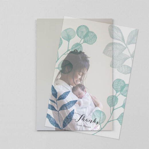 Baby Thank You Cards Midnight Foliage (Vellum) Blue - View 1