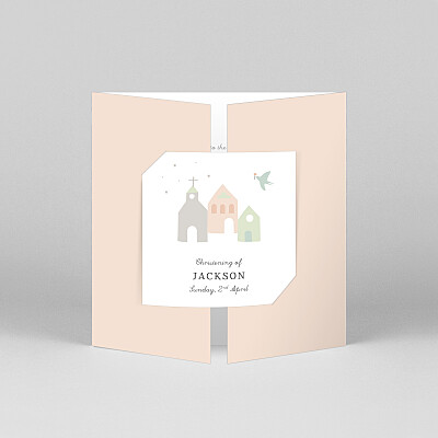 Village chapel (gatefold) pink pink christening invitations Village chapel (gatefold) pink pink christening invitations