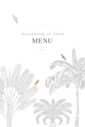 Christening Menus Birds of Paradise Black - Front Christening Menus Birds of Paradise Black - Front