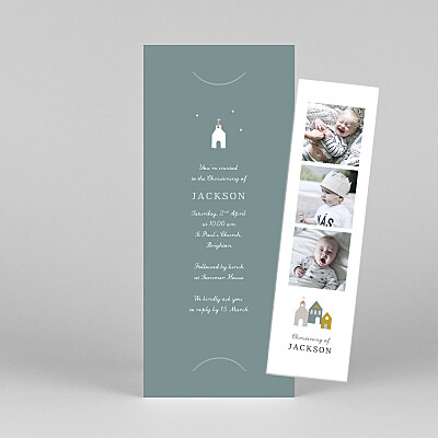 Village chapel (bookmark) green white christening invitations Village chapel (bookmark) green white christening invitations