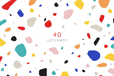 Birthday Invitations Terrazzo white finition Birthday Invitations Terrazzo white finition