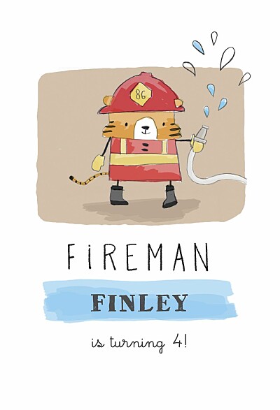 Kids Party Invitations Fireman red finition 儿童派对邀请消防员红色FINITION