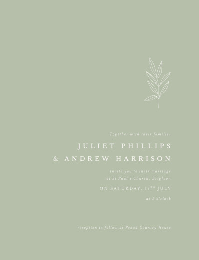 Wedding Invitations Budding Branch (Portrait) Green - Front