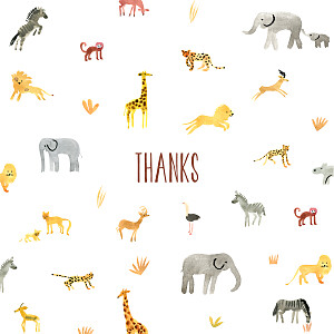Safari (4 pages) white orange baby thank you cards Safari (4 pages) white orange baby thank you cards