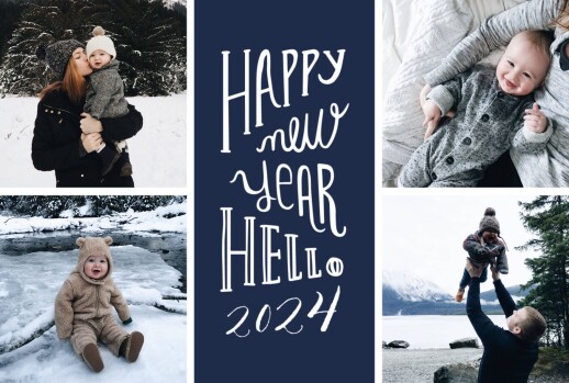 Christmas Cards 2022 Welcome New Year Navy Blue - Front