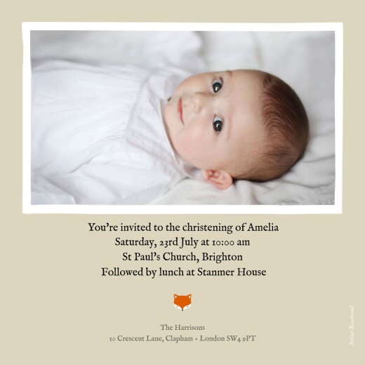 Christening Invitations Little Fox Beige - Back Christening Invitations Little Fox Beige - Back