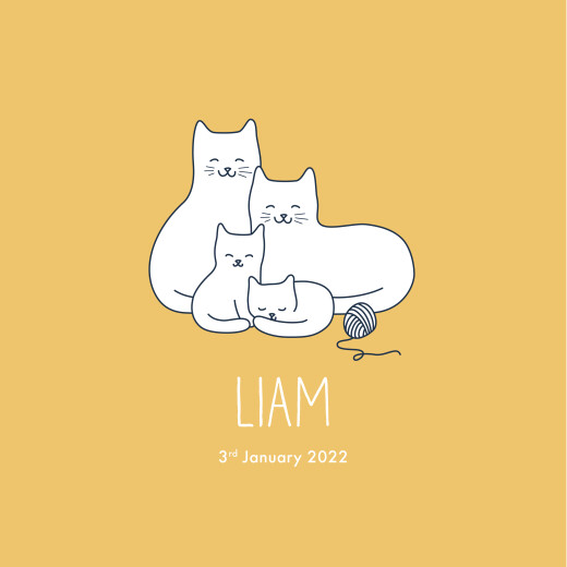 Baby Announcements Cat Family of 4 Yellow - Front Baby Announcements Cat Family of 4 Yellow - Front