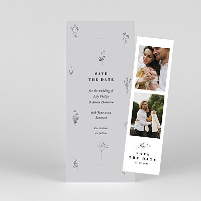 Floral minimalist (bookmark) grey white save the date cards Floral minimalist (bookmark) grey white save the date cards