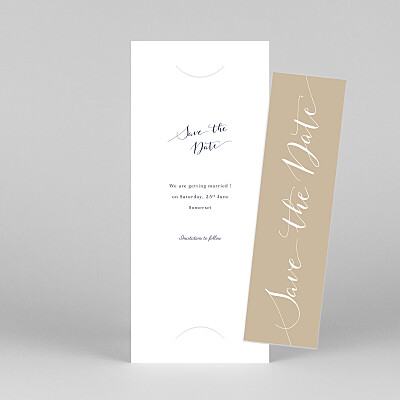 Swing (bookmark) beige white save the date cards Swing (bookmark) beige white save the date cards