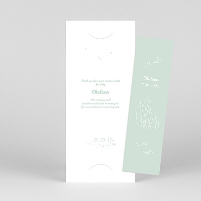 Surf's up (bookmark) 3 children green green baby thank you cards Surf's up (bookmark) 3 children green green baby thank you cards