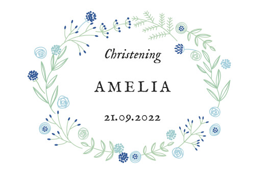 Christening Wine Labels Rustic Floral Blue - Front