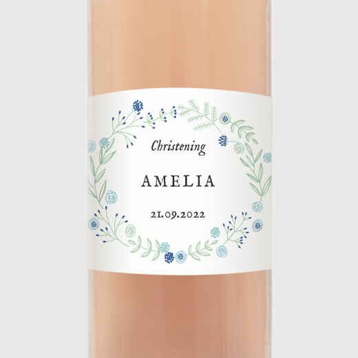 Christening Wine Labels Rustic Floral Blue - View 2