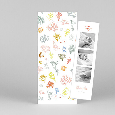 Colourful coral (bookmark) pink baby thank you cards Colourful coral (bookmark) pink baby thank you cards