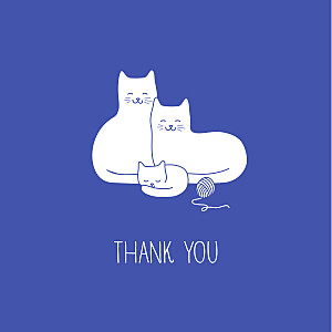 Cat family of 3 (4 pages) blue animal baby thank you cards Cat family of 3 (4 pages) blue animal baby thank you cards