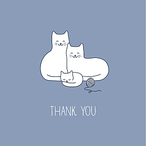 Cat family of 3 (4 pages) grey blue blue baby thank you cards Cat family of 3 (4 pages) grey blue blue baby thank you cards