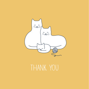 Baby Thank You Cards Cat Family of 3 (4 Pages) Yellow