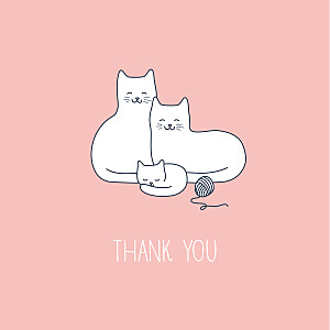 Cat family of 3 (4 pages) pink pink baby thank you cards Cat family of 3 (4 pages) pink pink baby thank you cards