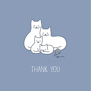 Cat family of 4 (4 pages) grey blue grey baby thank you cards Cat family of 4 (4 pages) grey blue grey baby thank you cards