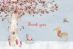 Winter storybook photo blue animal baby thank you cards Winter storybook photo blue animal baby thank you cards