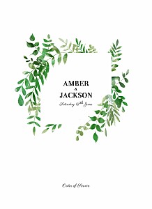 Cascading canopy green wedding order of service booklets 层层叠叠的天篷绿色婚礼服务手册