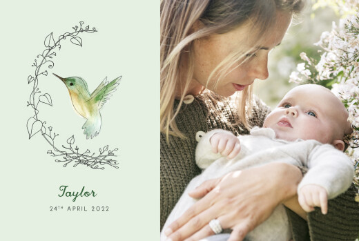 Baby Announcements Little Hummingbird (Landscape) Green - Front