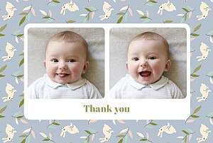 Bouncing bunny (landscape) blue blue baby thank you cards Bouncing bunny (landscape) blue blue baby thank you cards