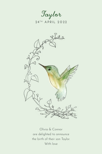 Baby Announcements Little Hummingbird (Portrait) Green - Front