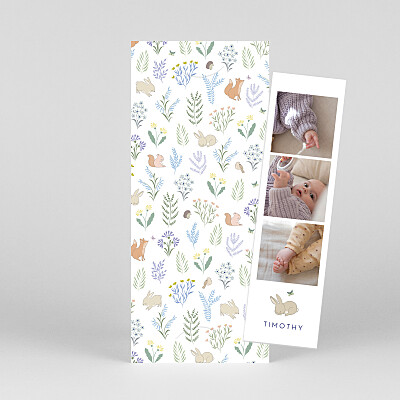 Woodland friends (bookmark) blue boys baby announcements Woodland friends (bookmark) blue boys baby announcements