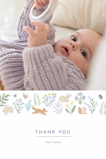 Baby Thank You Cards Woodland friends (portrait) blue