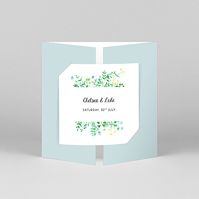 Floral frame (classic gatefold) white blue wedding invitations Floral frame (classic gatefold) white blue wedding invitations