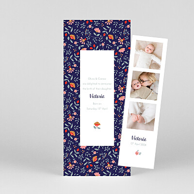 Flora (bookmark) midnight blue girls baby announcements Flora (bookmark) midnight blue girls baby announcements